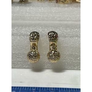 14KT Yellow Google Diamond Etch Dangle Ball Lever Back Earrings 1” Long